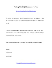 Finding The Right Business For You